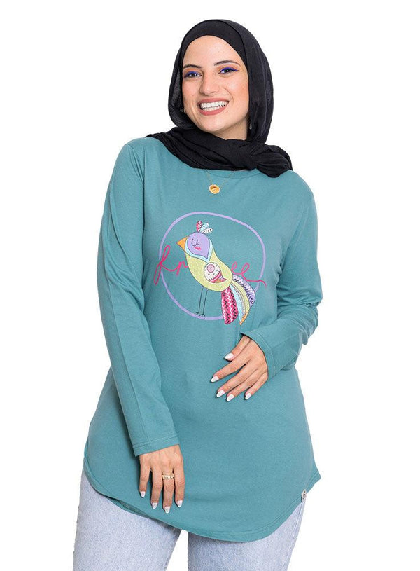 Green Olive Printed Long - Sleeve Design 38 - Khotwh